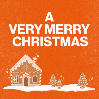 Weihnachtliches Gutschein-Motiv mit Lebkuchenhaus-Illustration und dem Text „A very merry christmas“.